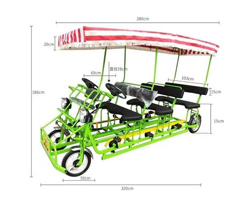 Steel Frame 26'' Tandem 4-Wheel Adult Road Sightseeing Bicycle for Beach Tourist Bike Riding