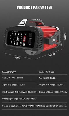 -Chic Design Foxsur 12V 24V 25A Smart Battery Charger for Car Truck Plug Convenient Repair