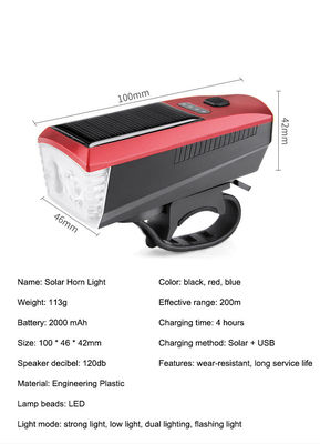 Blue Solar and USB Charging Bike Light 2000mAh Front Headlight for MTB Road Cycling