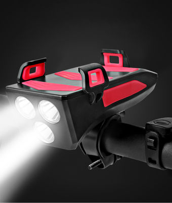 USB Rechargeable LED Bike Headlight Bike Horn Phone Holder Powerbank for Night Riding