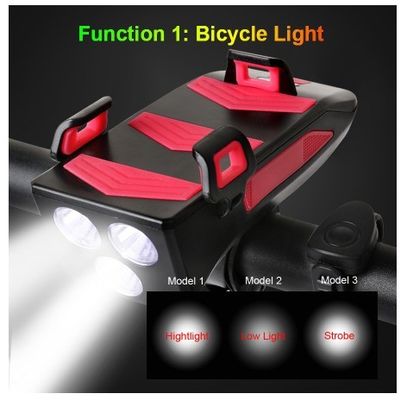 USB Rechargeable LED Bike Headlight Bike Horn Phone Holder Powerbank for Night Riding