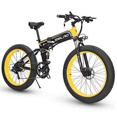 Electric Bike Fat Tire Folding 13AH SMLRO S11 26x4.0 Inch 48V 1000W Motor 7 Speed