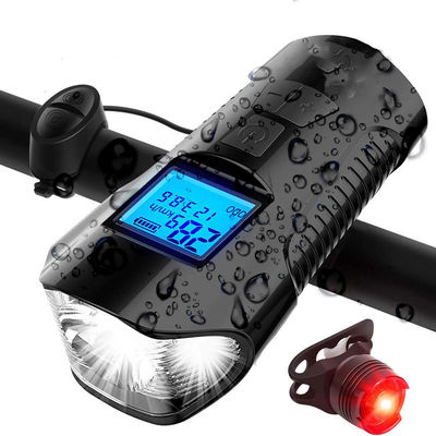 Black Usb Charging Bike Front Light Flashlight Handlebar Cycling Head Light Speed Meter Lcd Screen