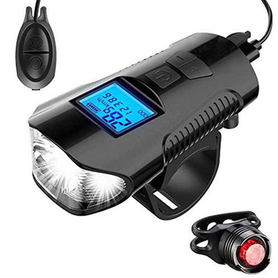 Black Usb Charging Bike Front Light Flashlight Handlebar Cycling Head Light Speed Meter Lcd Screen